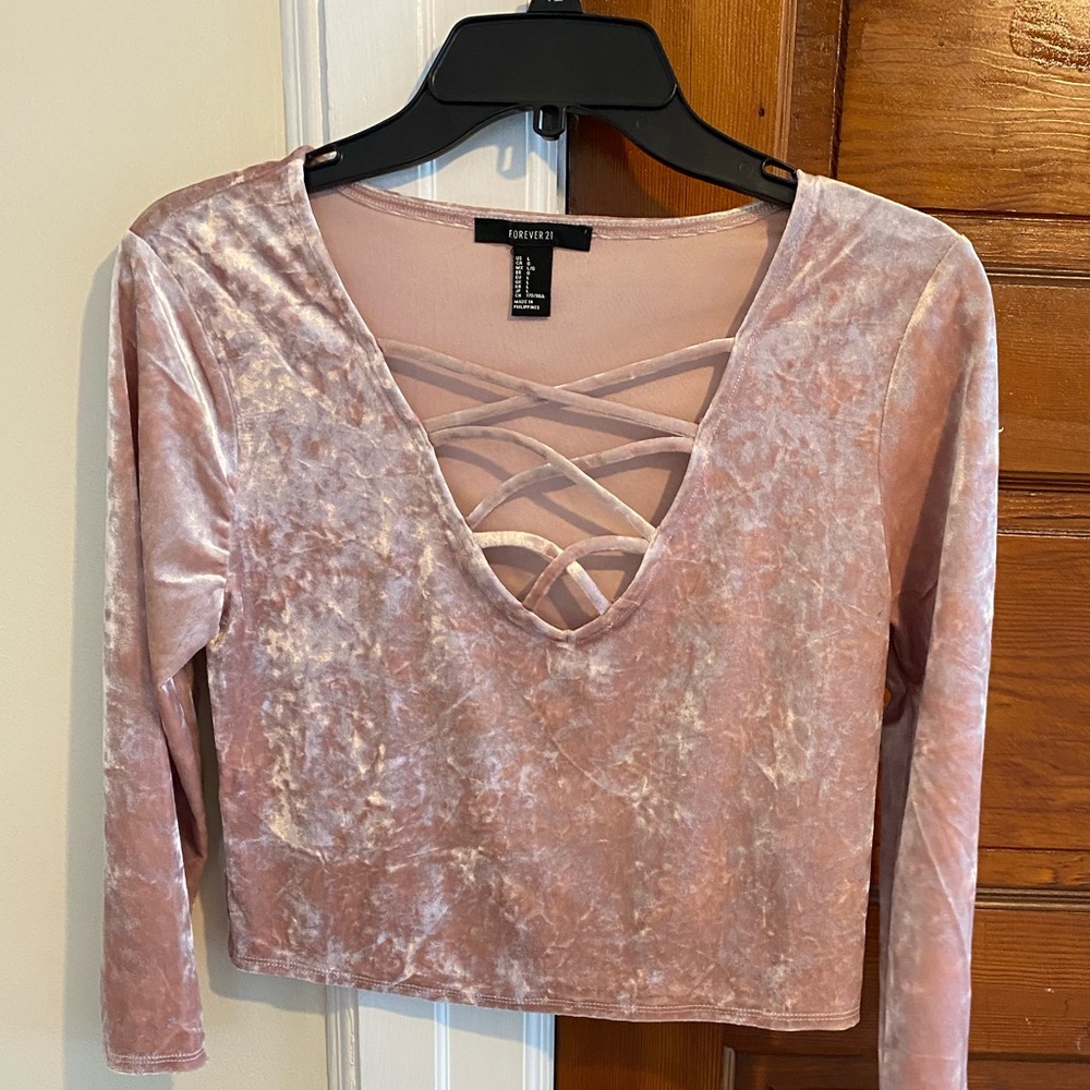 Forever 21 Pastel Pink Crushed Velvet Crop Top